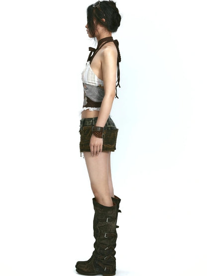 OPEN AESTHETIC Trendy Halter Neck Letter Graphic Streetwear Women Original Design Tank Top