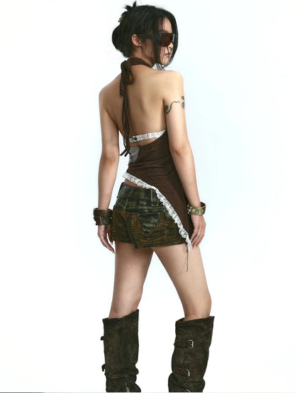 OPEN AESTHETIC Trendy Halter Neck Letter Graphic Streetwear Women Original Design Tank Top