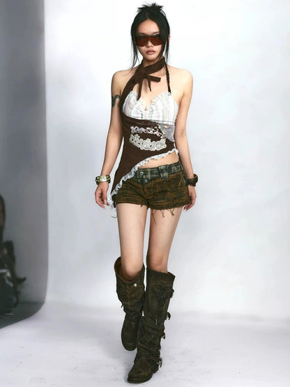 OPEN AESTHETIC Trendy Halter Neck Letter Graphic Streetwear Women Original Design Tank Top