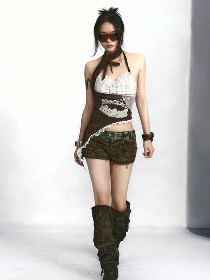 OPEN AESTHETIC Trendy Halter Neck Letter Graphic Streetwear Women Original Design Tank Top