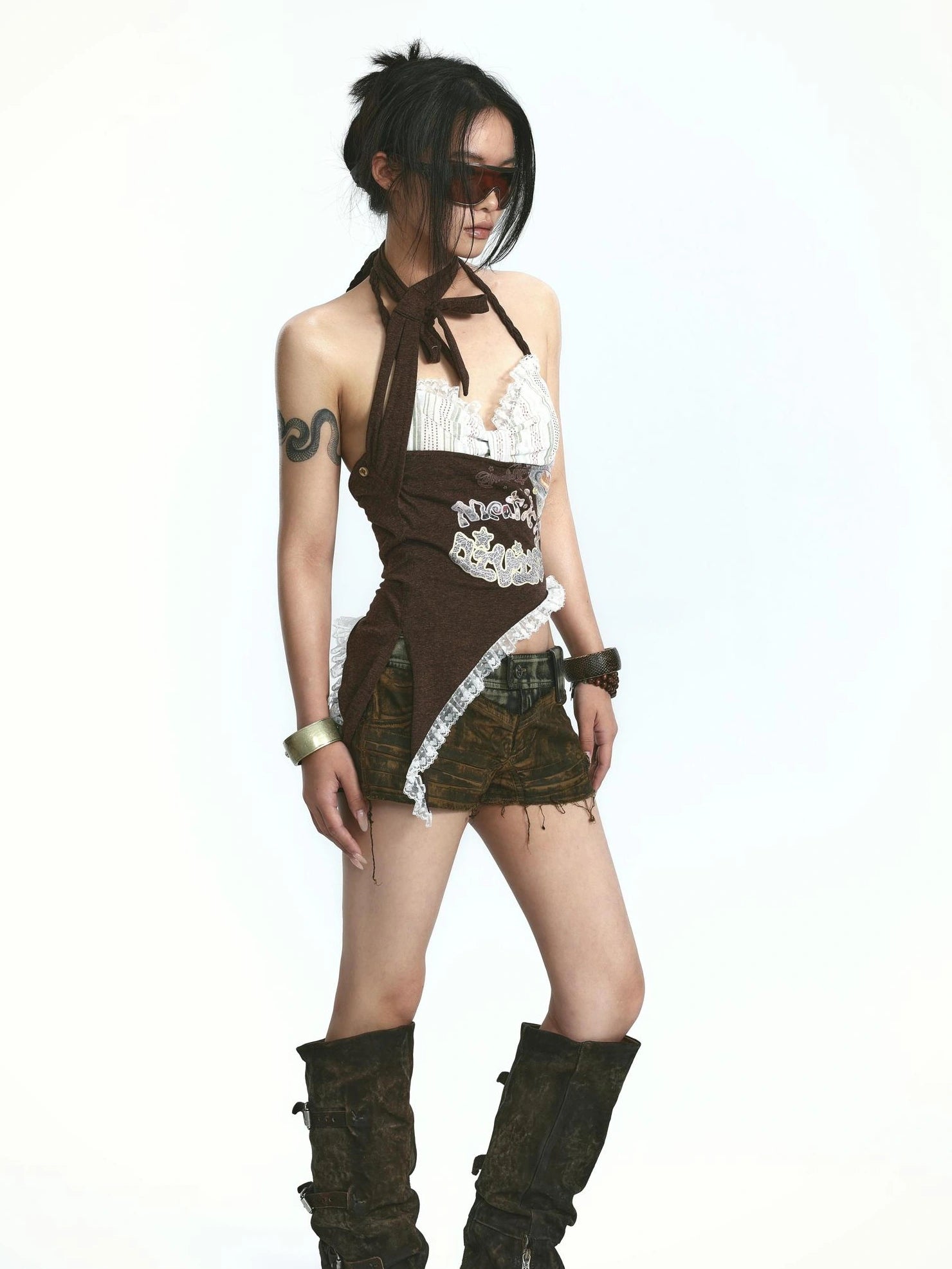 OPEN AESTHETIC Trendy Halter Neck Letter Graphic Streetwear Women Original Design Tank Top