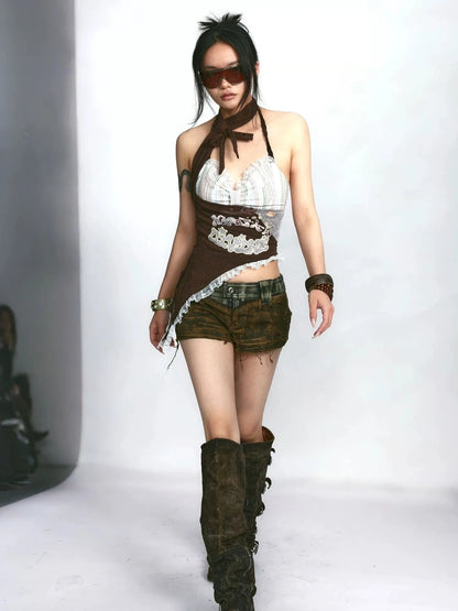 OPEN AESTHETIC Trendy Halter Neck Letter Graphic Streetwear Women Original Design Tank Top