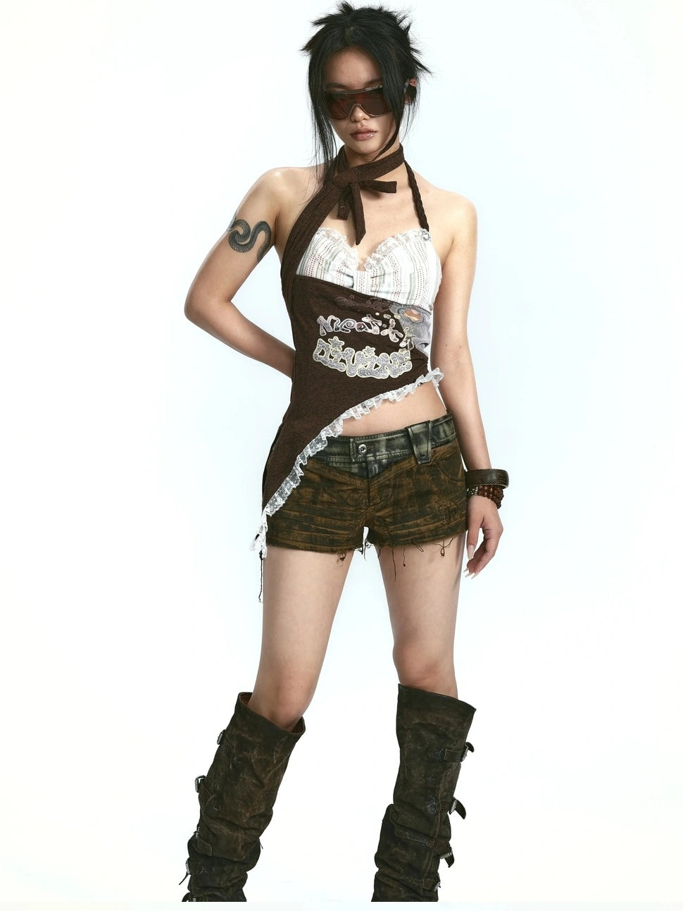 OPEN AESTHETIC Trendy Halter Neck Letter Graphic Streetwear Women Original Design Tank Top