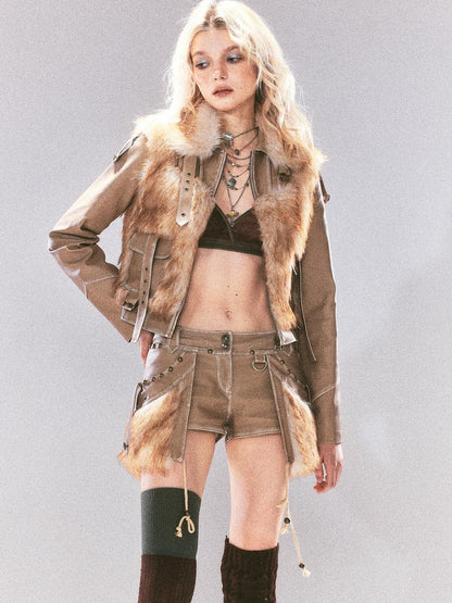 Update OPEN AESTHETIC Vintage Faux Leather Faux Fur Trimmed Rivet Set