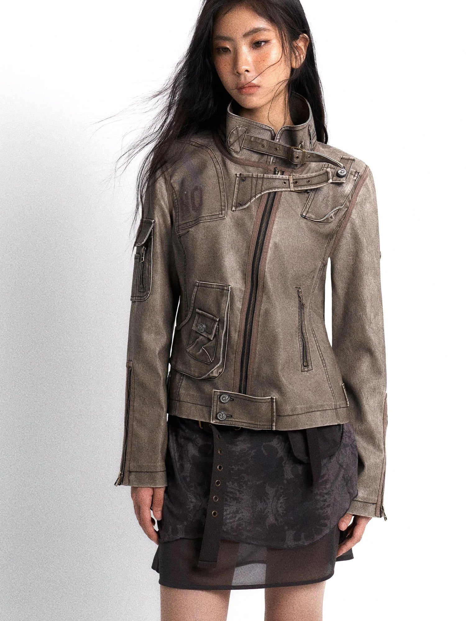 Vintage Punk Washed Leather Jacket