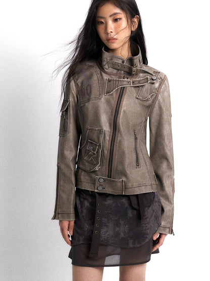Vintage Punk Washed Leather Jacket