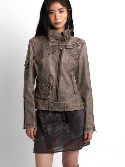 Vintage Punk Washed Leather Jacket