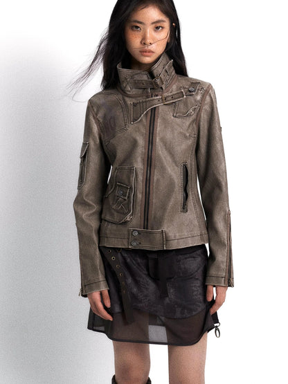 Vintage Punk Washed Leather Jacket