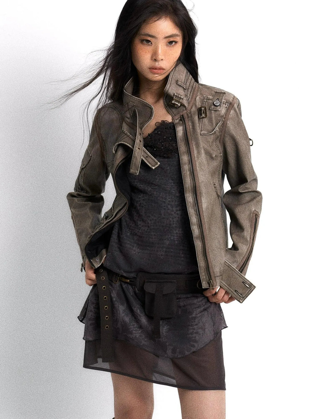 Vintage Punk Washed Leather Jacket