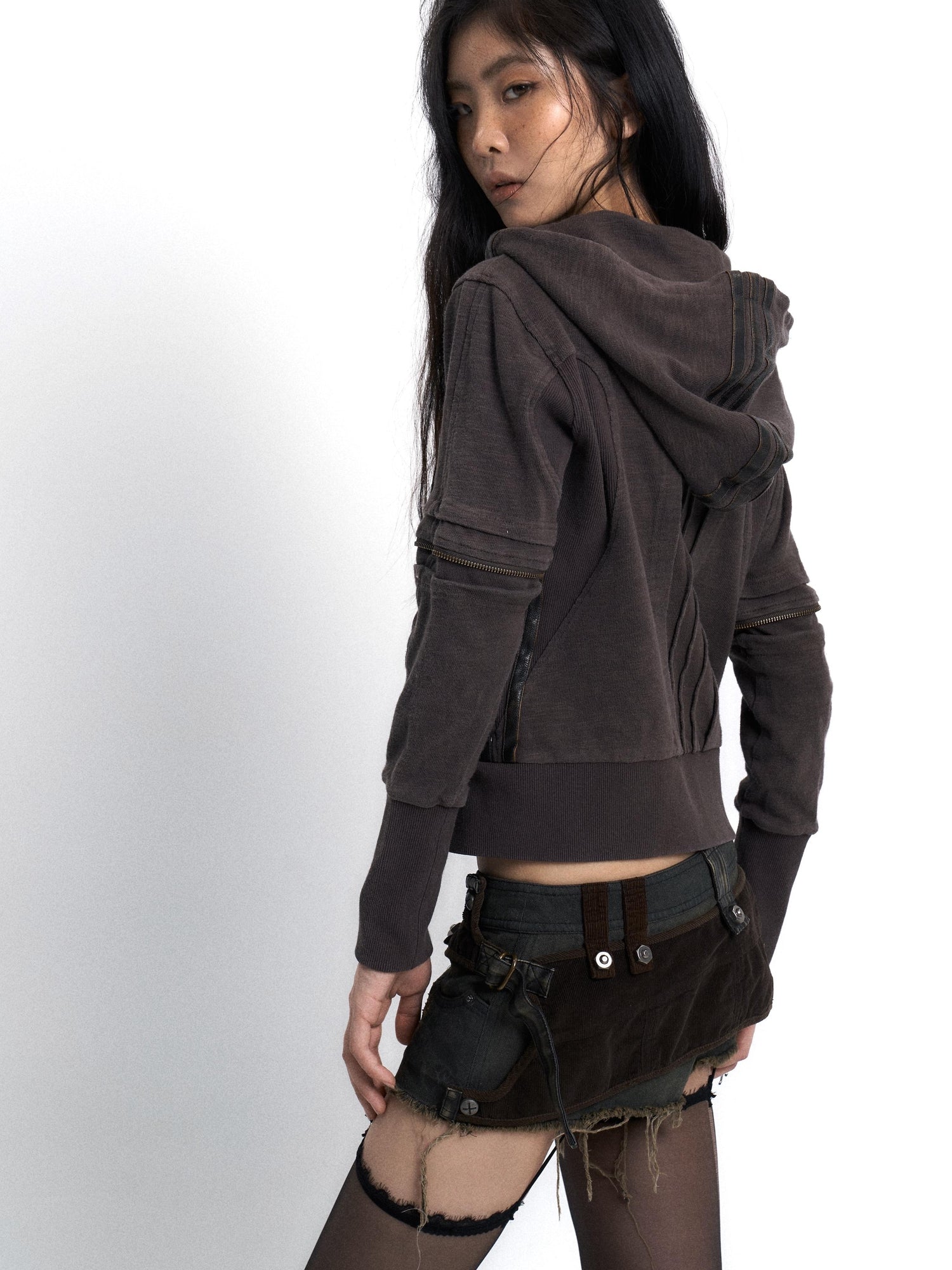 Update OPEN AESTHETIC Vintage Washed Hooded Print Sweatshirt Jacket