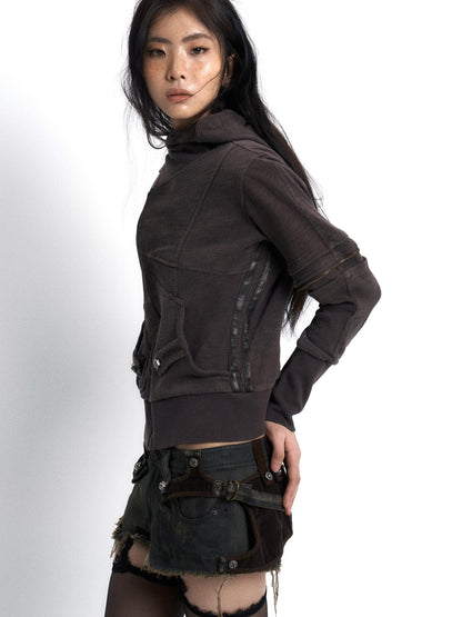 Update OPEN AESTHETIC Vintage Washed Hooded Print Sweatshirt Jacket