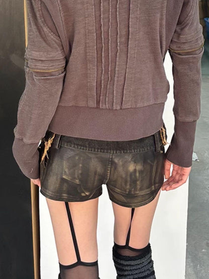 Update OPEN AESTHETIC Vintage Washed Hooded Print Sweatshirt Jacket