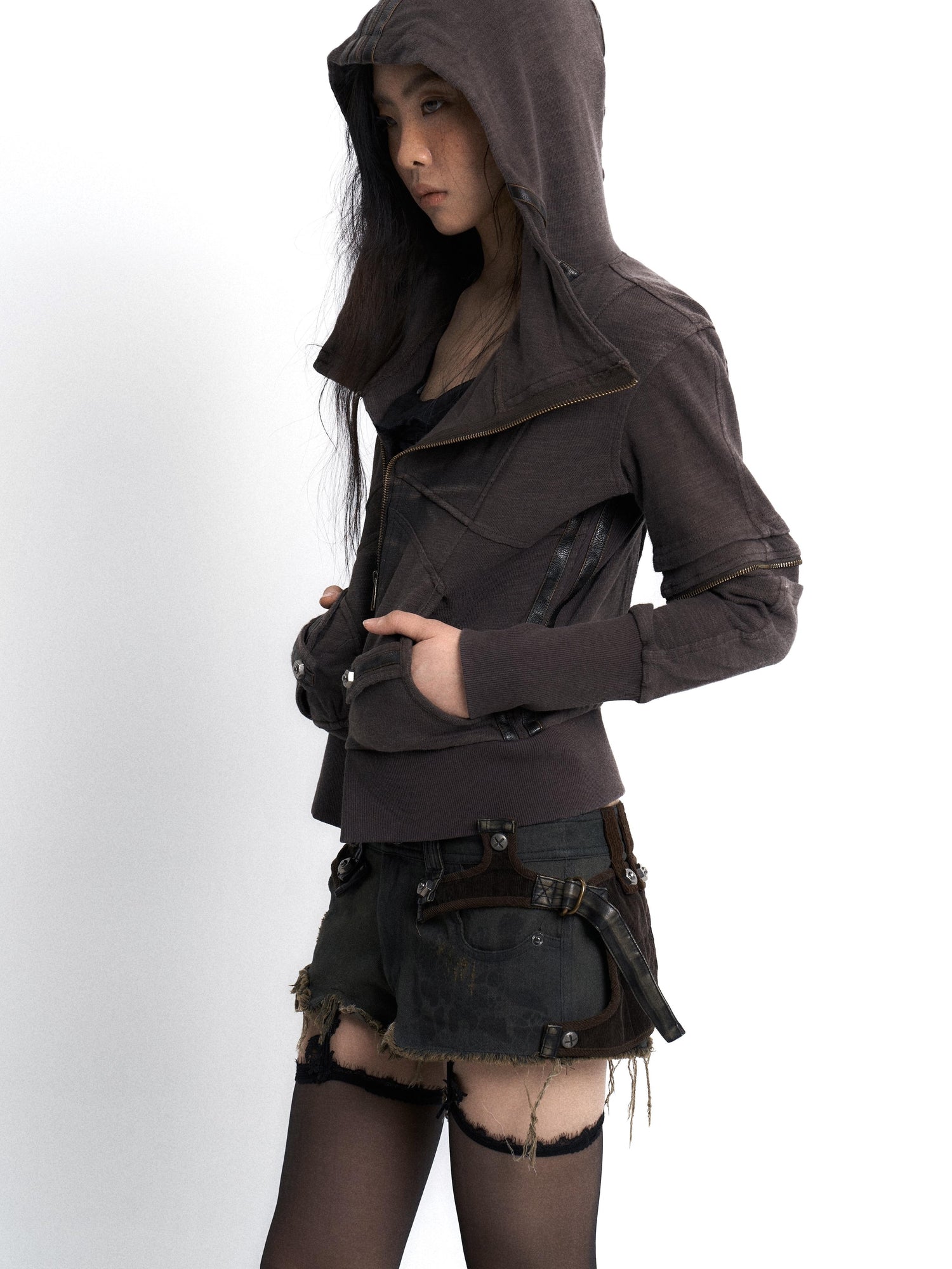Update OPEN AESTHETIC Vintage Washed Hooded Print Sweatshirt Jacket