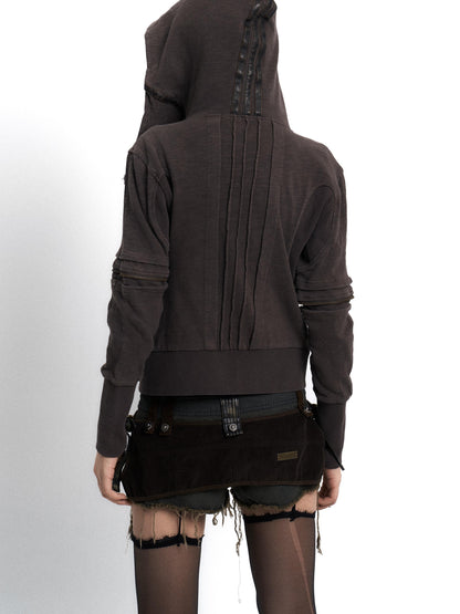 Update OPEN AESTHETIC Vintage Washed Hooded Print Sweatshirt Jacket