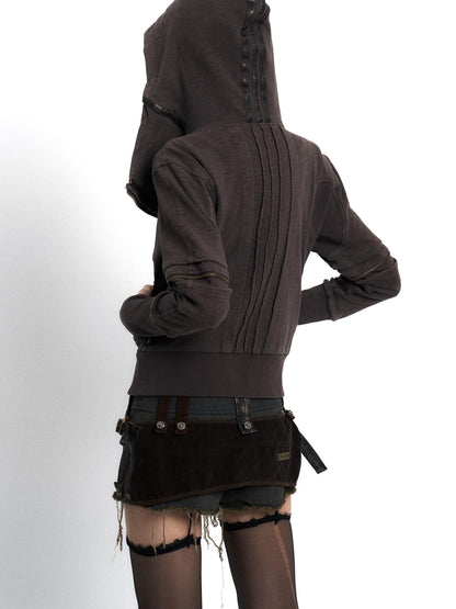 Update OPEN AESTHETIC Vintage Washed Hooded Print Sweatshirt Jacket