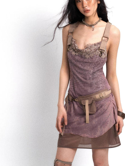 OPEN AESTHETIC Waist Defining Soft Vintage A Line Cowl Neck Pinafore Side Zip Women Dresses