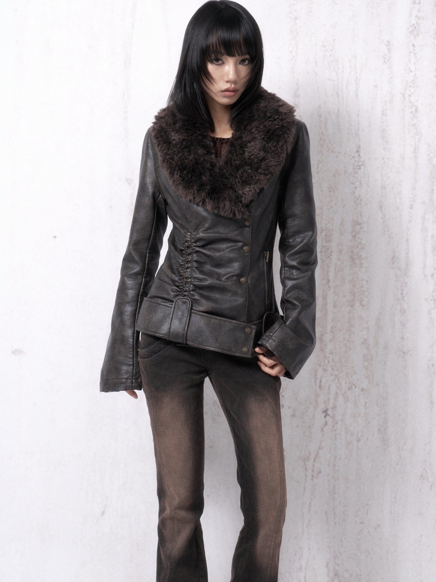 OPEN AESTHETIC Washed Distressed Stacked Pleat Hem Women&