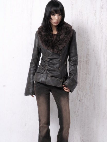 OPEN AESTHETIC Washed Distressed Stacked Pleat Hem Women&