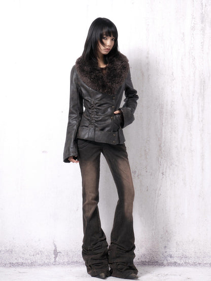 OPEN AESTHETIC Washed Distressed Stacked Pleat Hem Women&