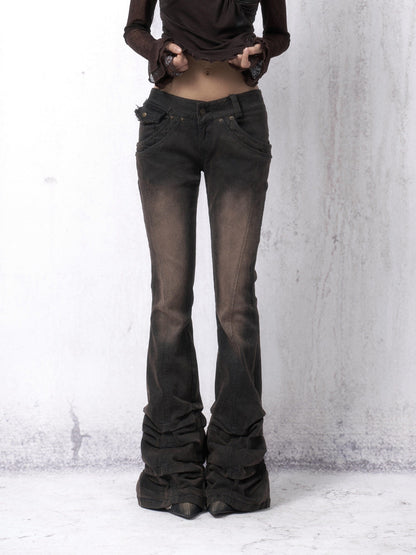 OPEN AESTHETIC Washed Distressed Stacked Pleat Hem Women&