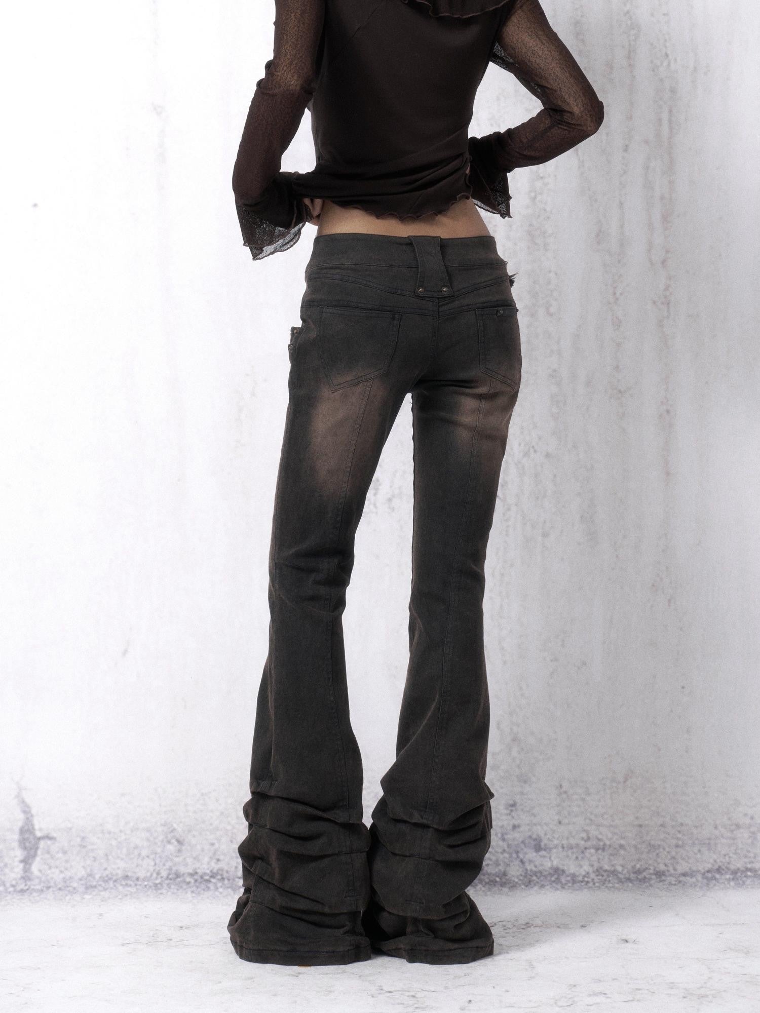 OPEN AESTHETIC Washed Distressed Stacked Pleat Hem Women&