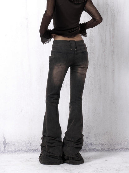 OPEN AESTHETIC Washed Distressed Stacked Pleat Hem Women&