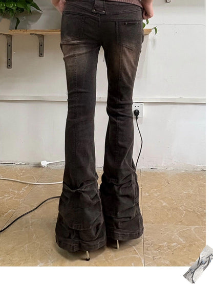 OPEN AESTHETIC Washed Distressed Stacked Pleat Hem Women&