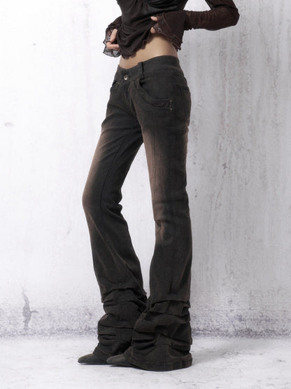 OPEN AESTHETIC Washed Distressed Stacked Pleat Hem Women&