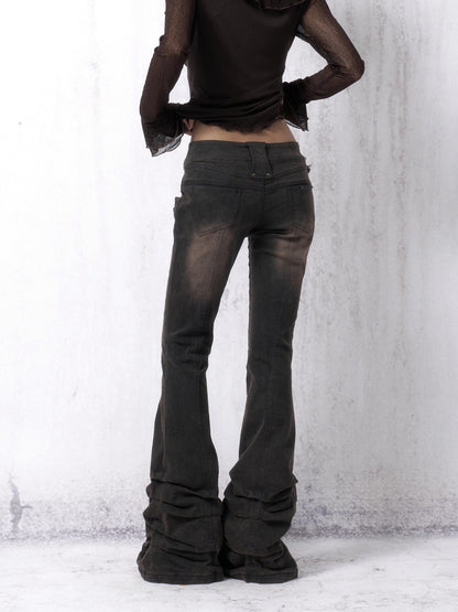 OPEN AESTHETIC Washed Distressed Stacked Pleat Hem Women&