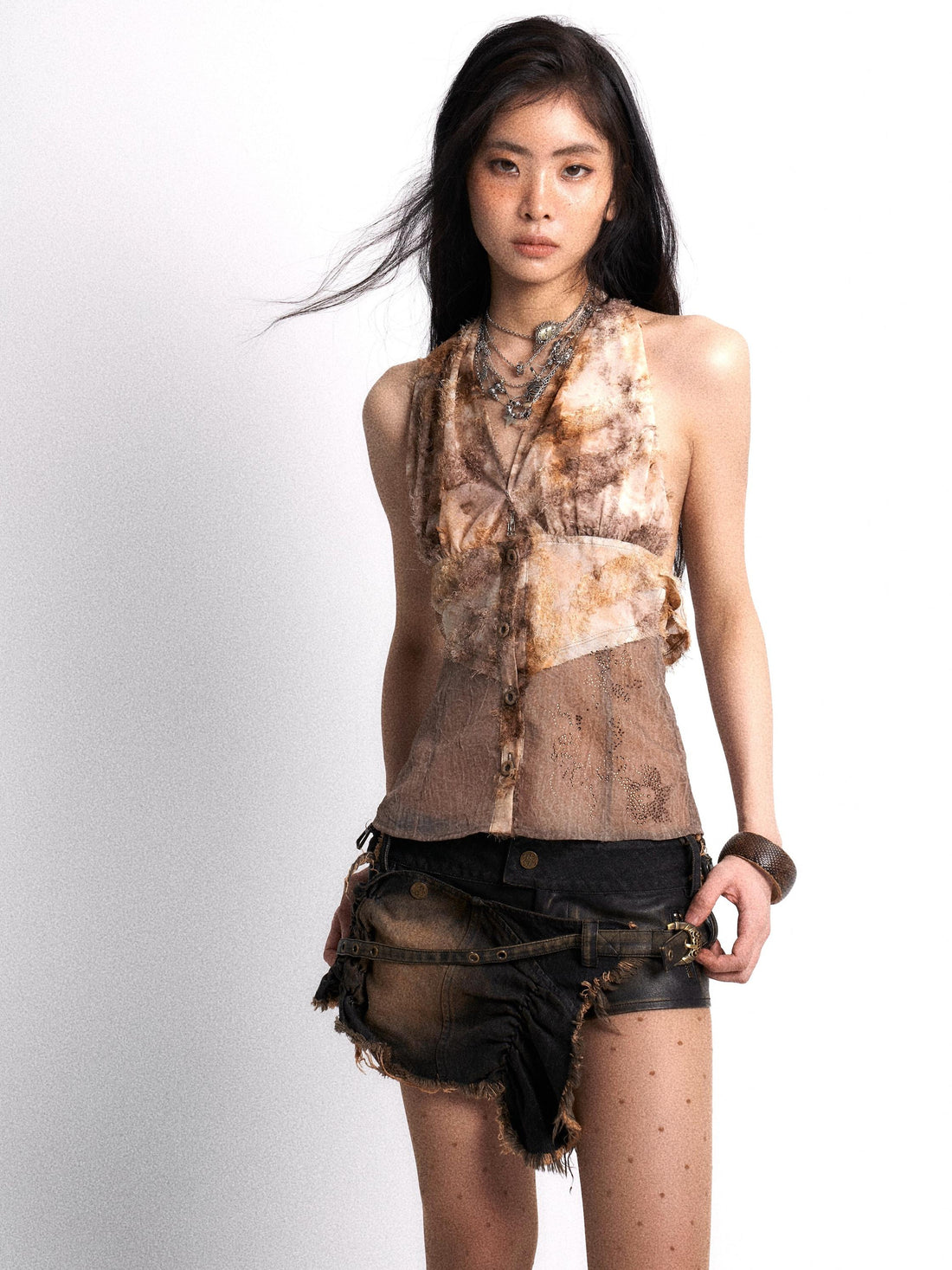 Update OPEN AESTHETIC Wasteland Print Studded Halter Top