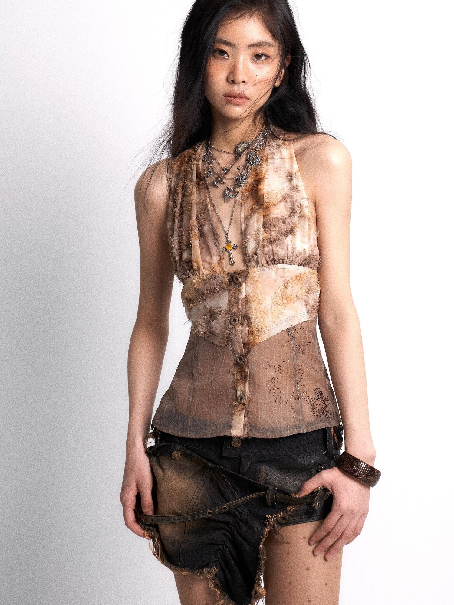 Update OPEN AESTHETIC Wasteland Print Studded Halter Top
