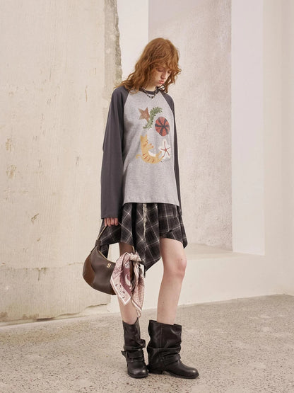 Ocean Floating Cat Print Oversized Tee
