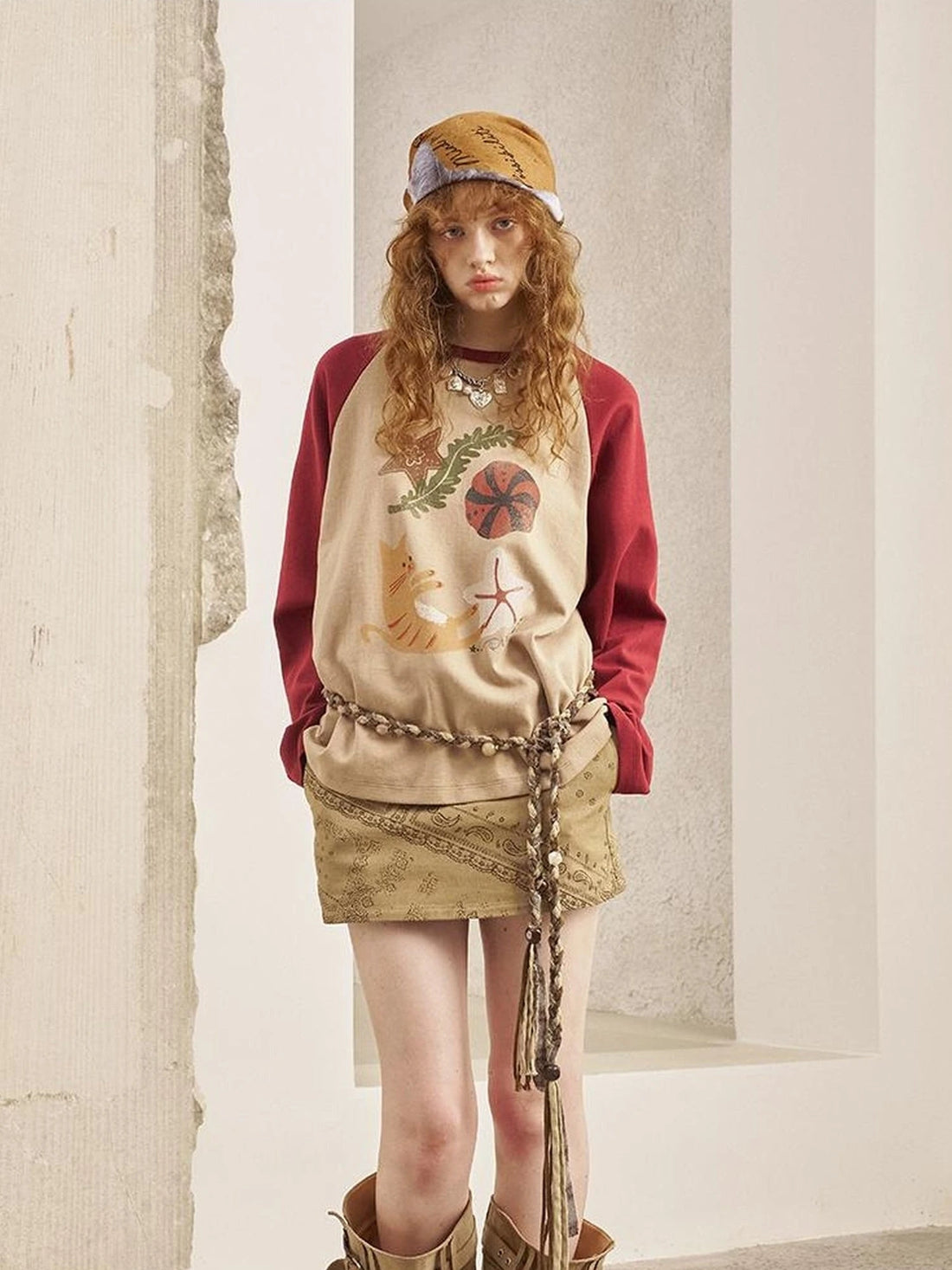 Ocean Floating Cat Print Oversized Tee