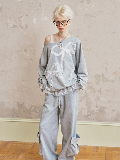 DIDDI MODA Ocean Flora Pearl Shell Tee Lace Trim Camisole Wide Leg Work Pants