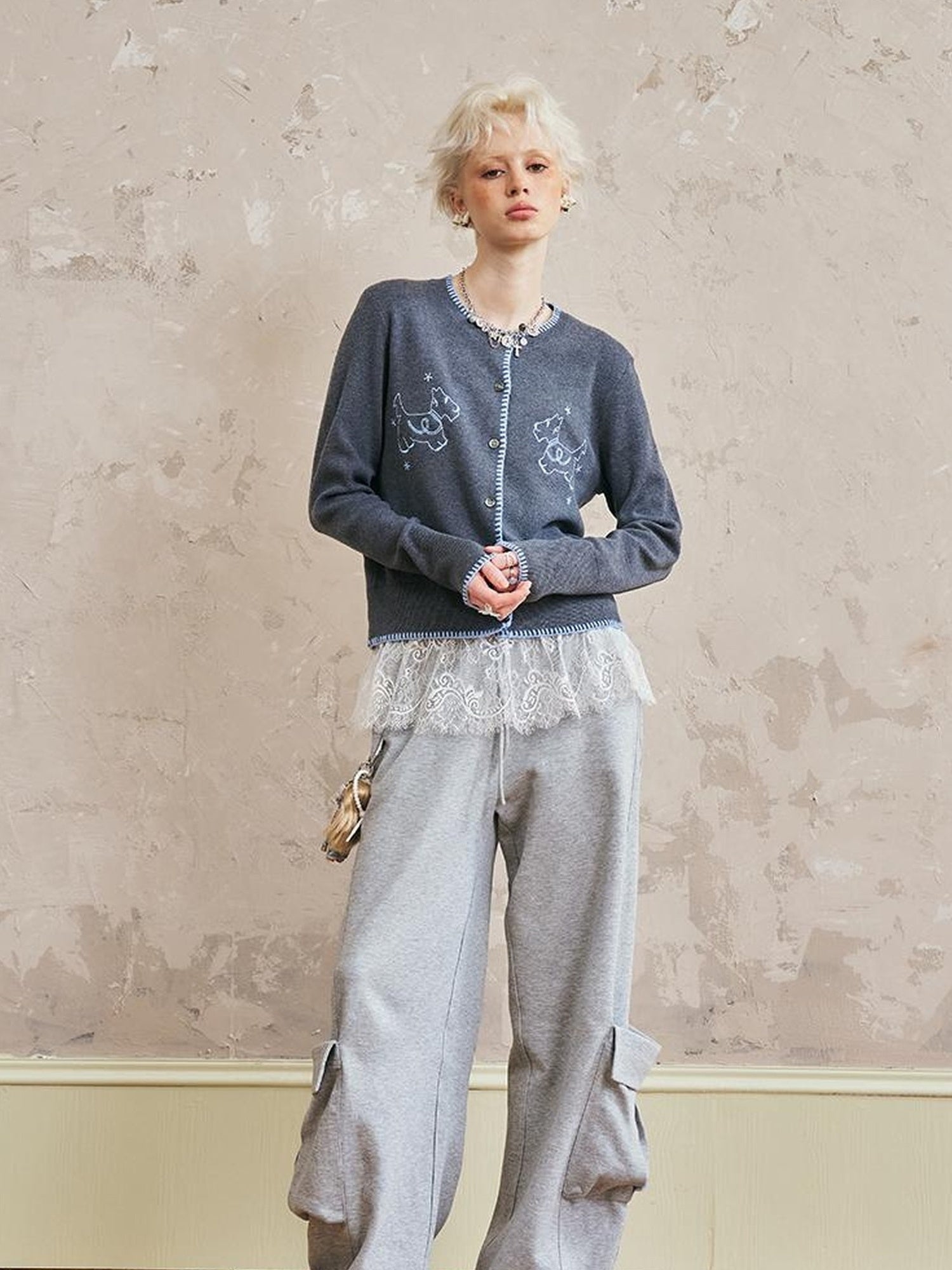 DIDDI MODA Ocean Flora Pearl Shell Tee Lace Trim Camisole Wide Leg Work Pants