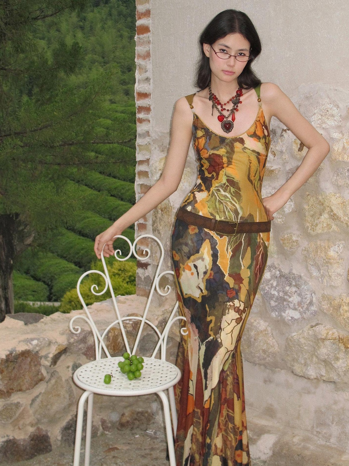 OfAkiva Abstract Beaded Asymmetric Straps Fishtail Women&