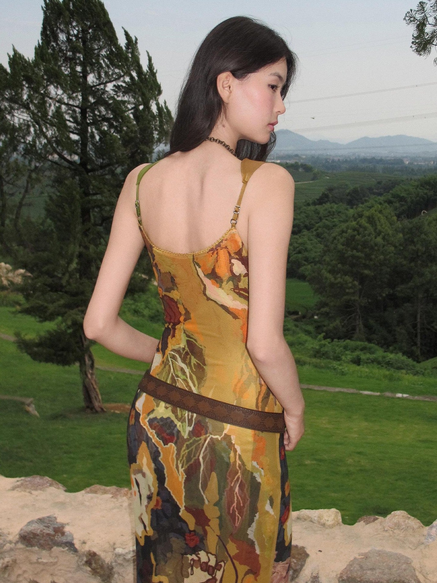 OfAkiva Abstract Beaded Asymmetric Straps Fishtail Women&