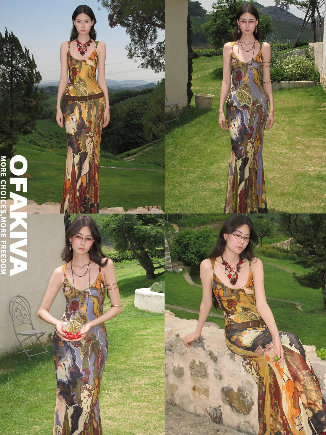 OfAkiva Abstract Beaded Asymmetric Straps Fishtail Women&