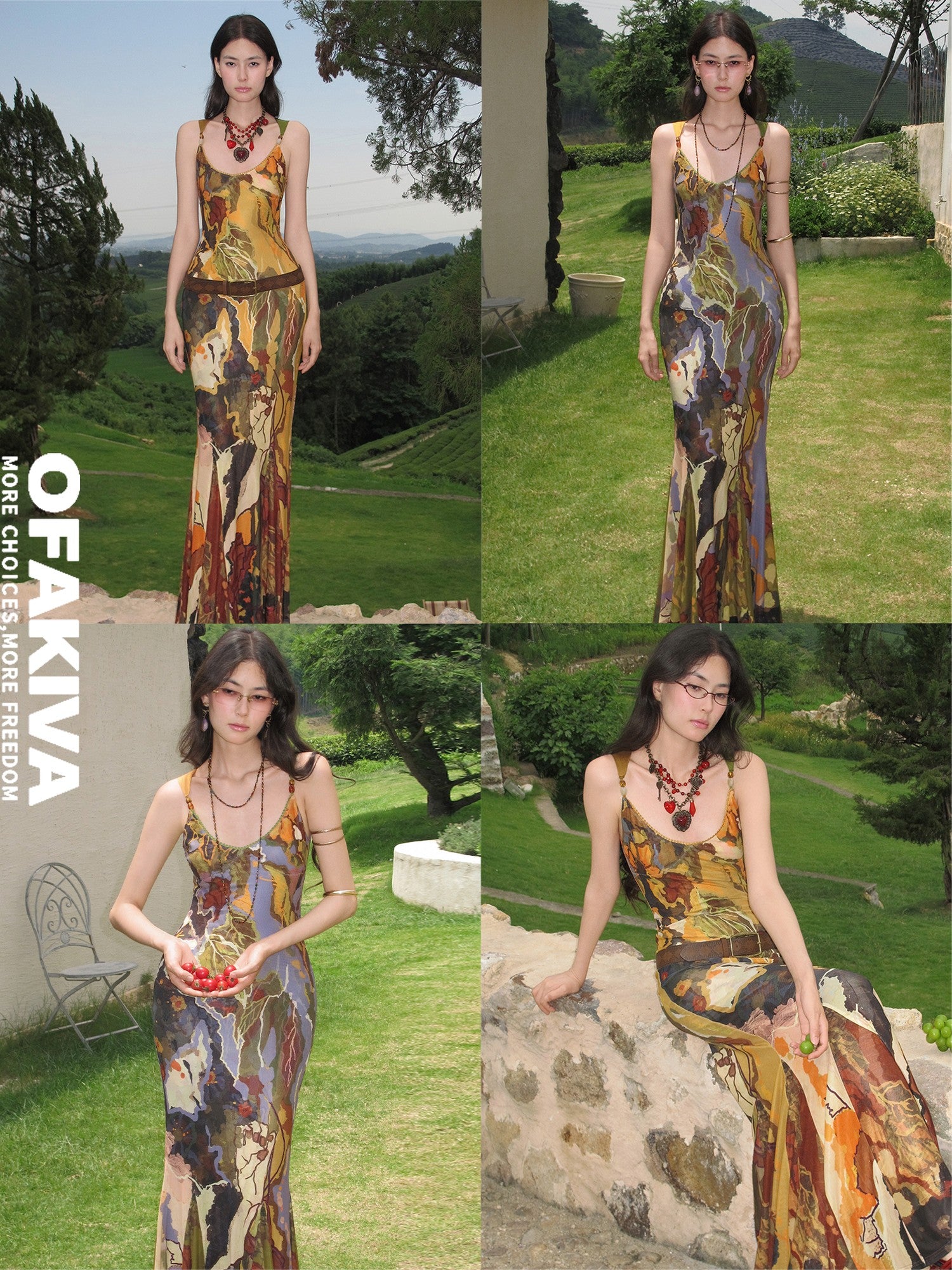 OfAkiva Abstract Beaded Asymmetric Straps Fishtail Women&