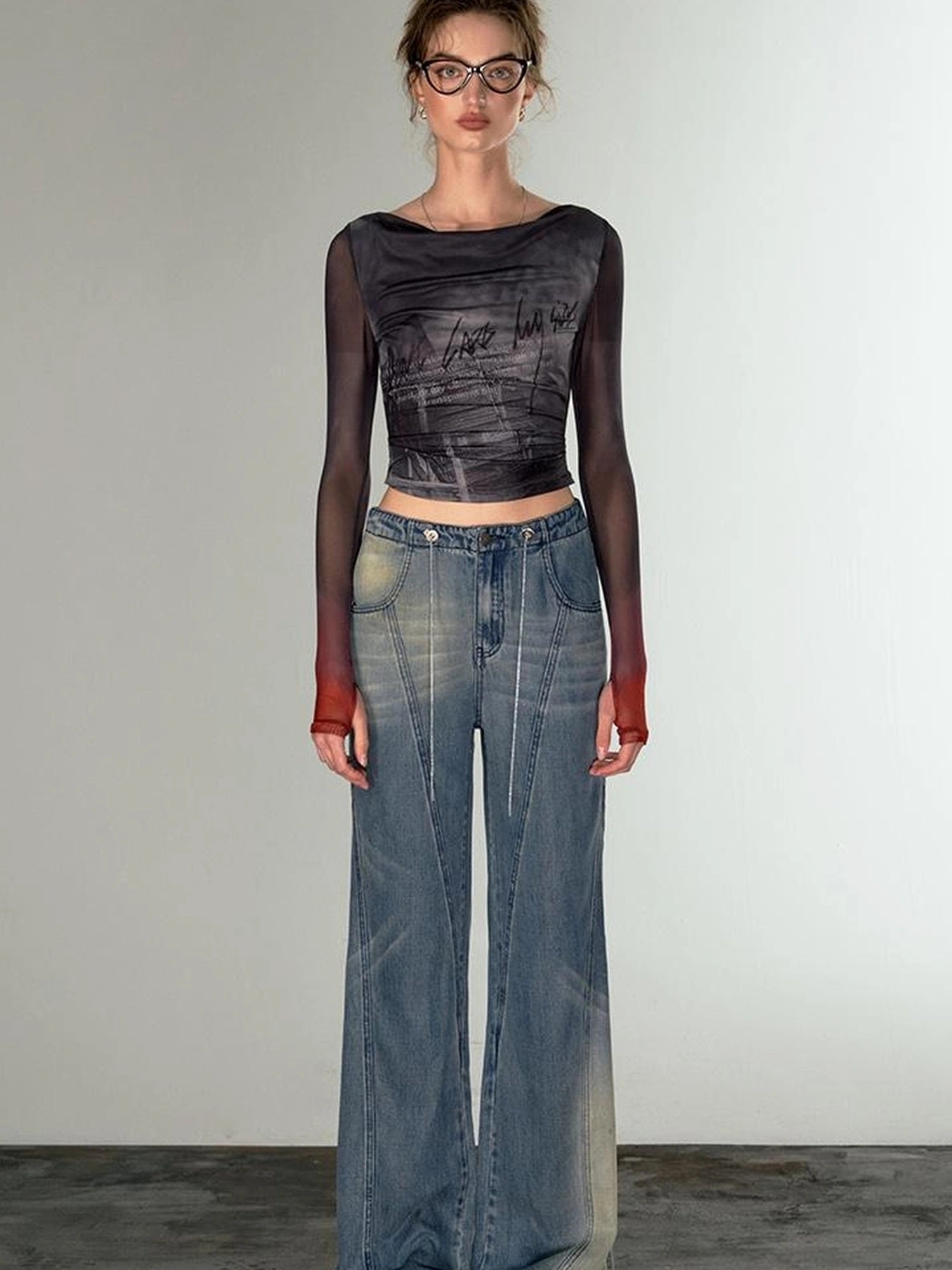 OfAkiva Airflow Washed Ombre Cool Touch Wide Leg Jeans