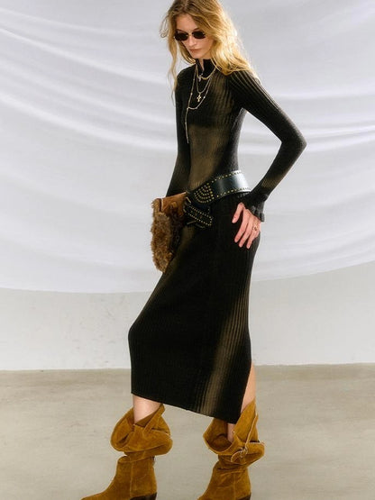 OfAkiva Akiva Abstract Print Knit Dress V-neck T-shirt Long Sleeve