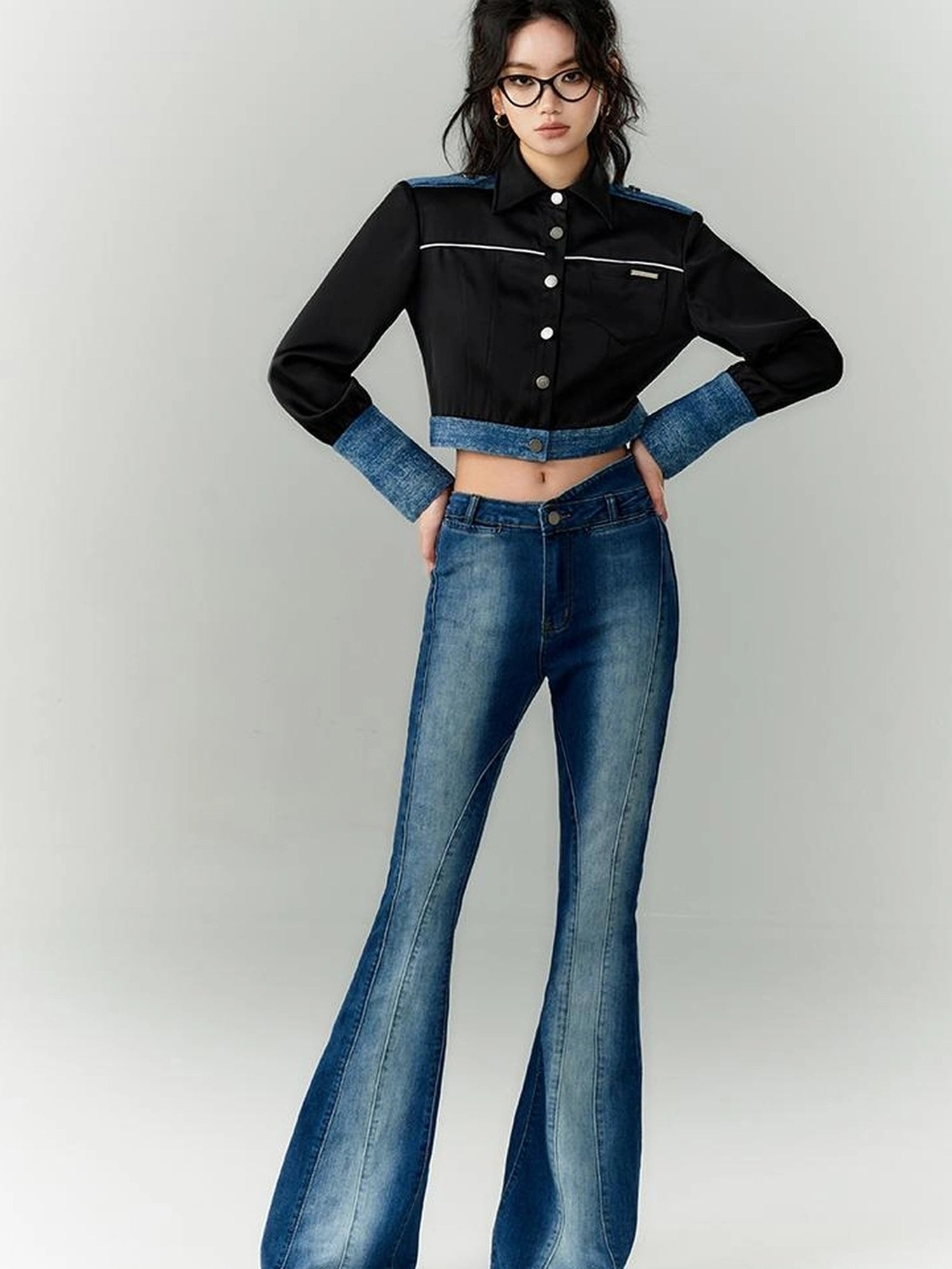 OfAkiva Akiva Asymmetric Waist Flared Jeans