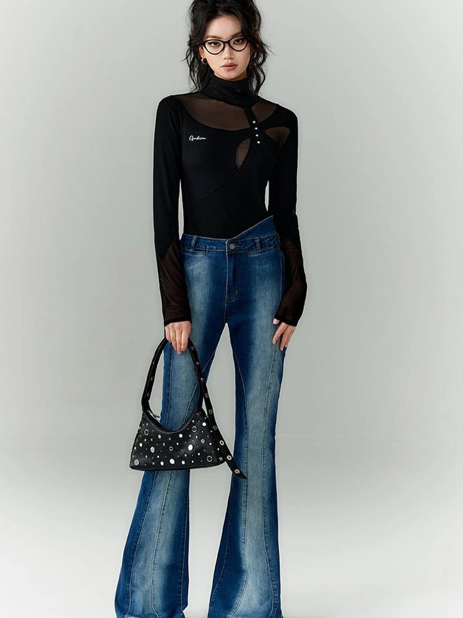 OfAkiva Akiva Asymmetric Waist Flared Jeans