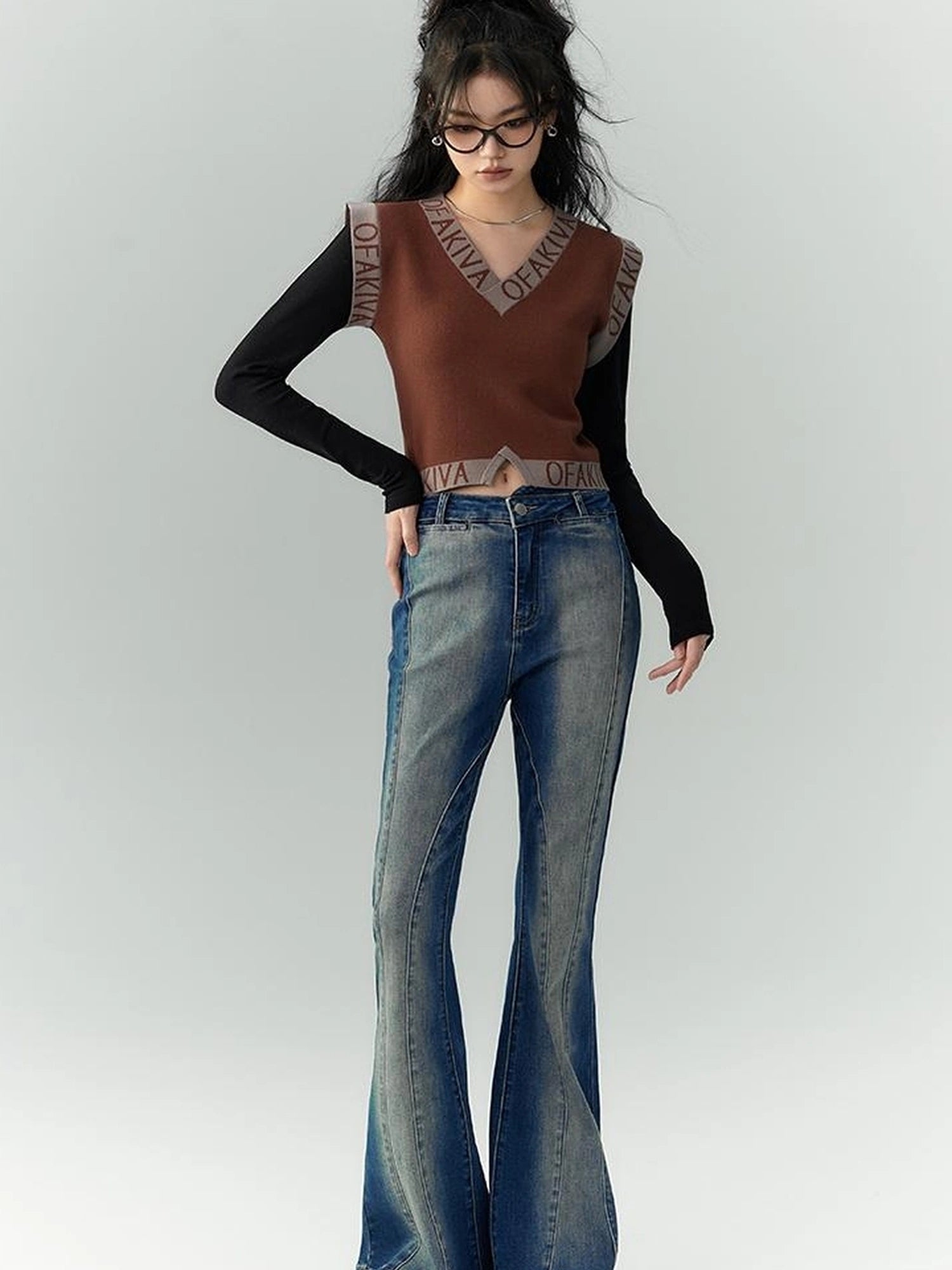 OfAkiva Akiva Asymmetric Waist Flared Jeans