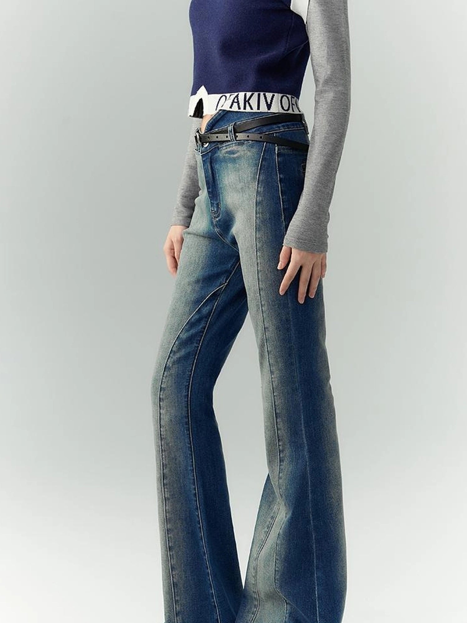OfAkiva Akiva Asymmetric Waist Flared Jeans