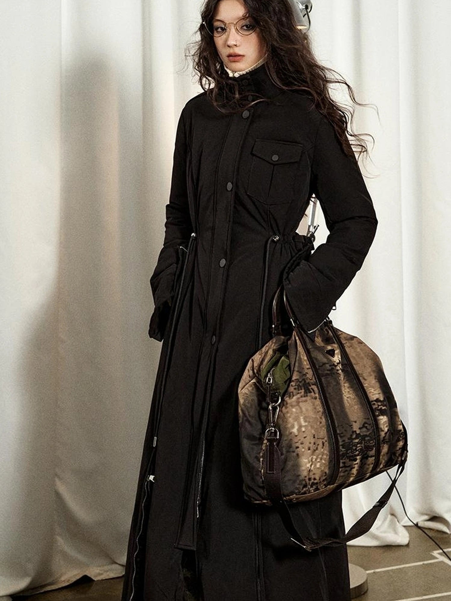 OfAkiva Akiva Black Velvet Down Coat Slim Fit