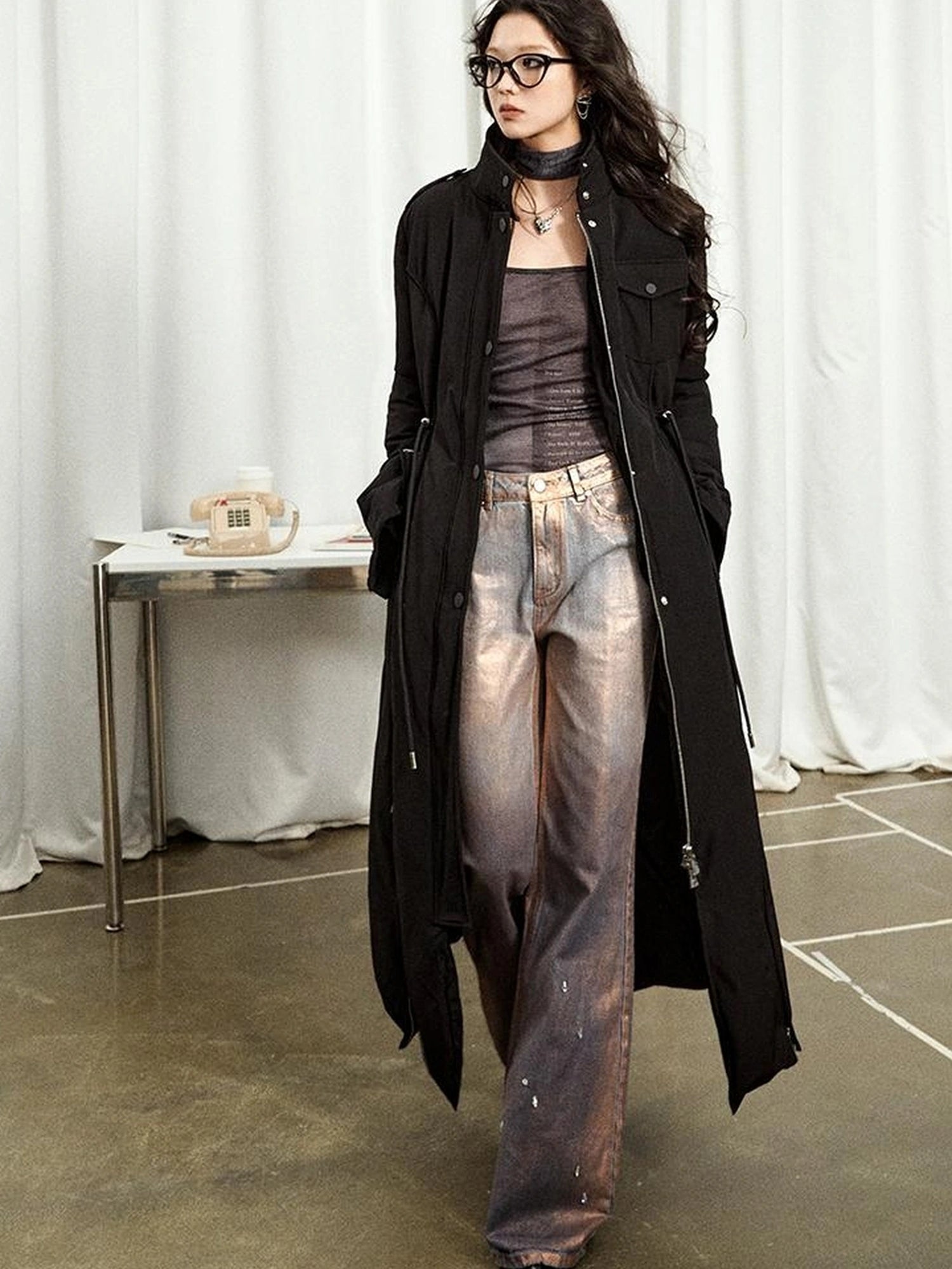 OfAkiva Akiva Black Velvet Down Coat Slim Fit