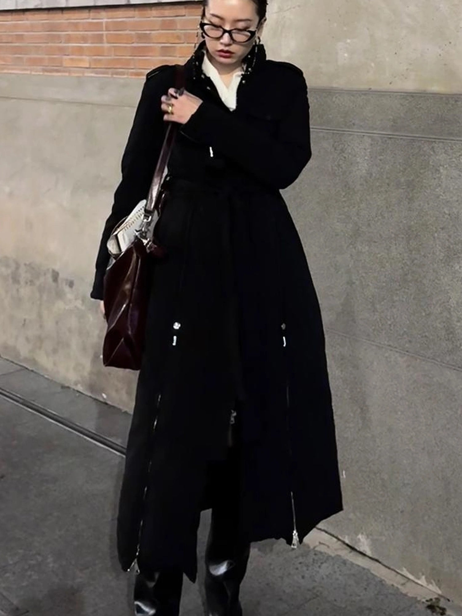 OfAkiva Akiva Black Velvet Down Coat Slim Fit