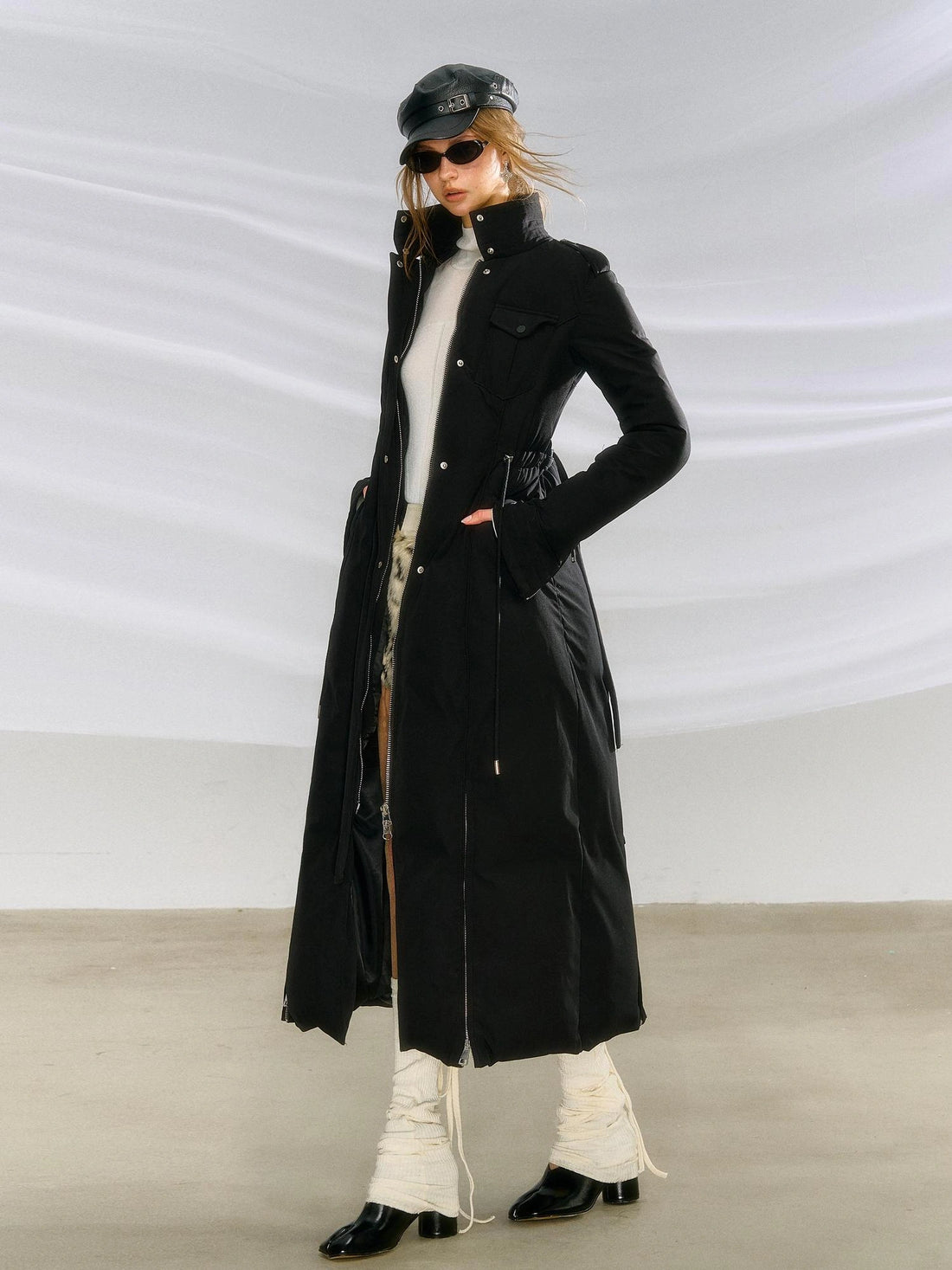 OfAkiva Akiva Black Velvet Down Coat Slim Fit