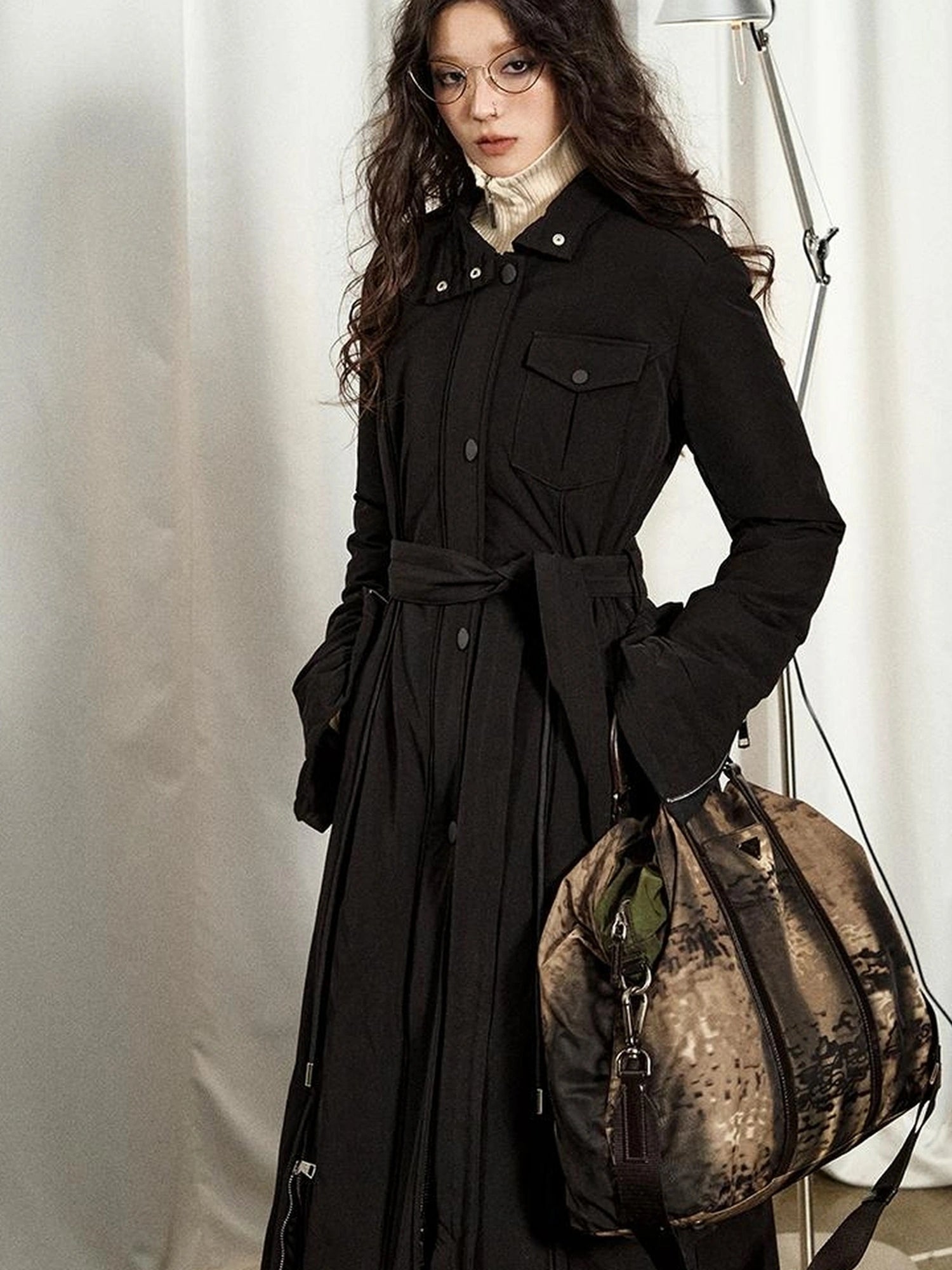 OfAkiva Akiva Black Velvet Down Coat Slim Fit